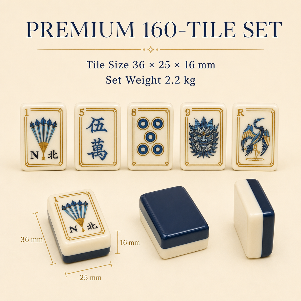 Premium American Mahjong Tile Set - 160 Piece Blue & Ivory Mahjong Tiles with Elegant Dragon Design