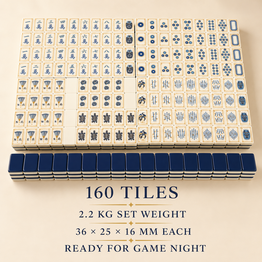 Premium American Mahjong Tile Set - 160 Piece Blue & Ivory Mahjong Tiles with Elegant Dragon Design