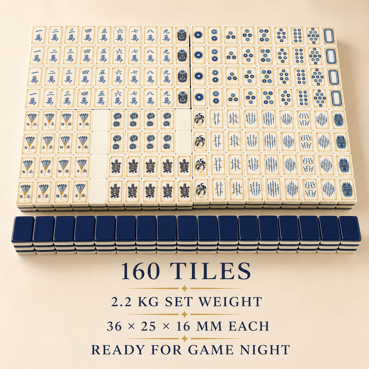 Premium American Mahjong Tile Set - 160 Piece Blue & Ivory Mahjong Tiles with Elegant Dragon Design