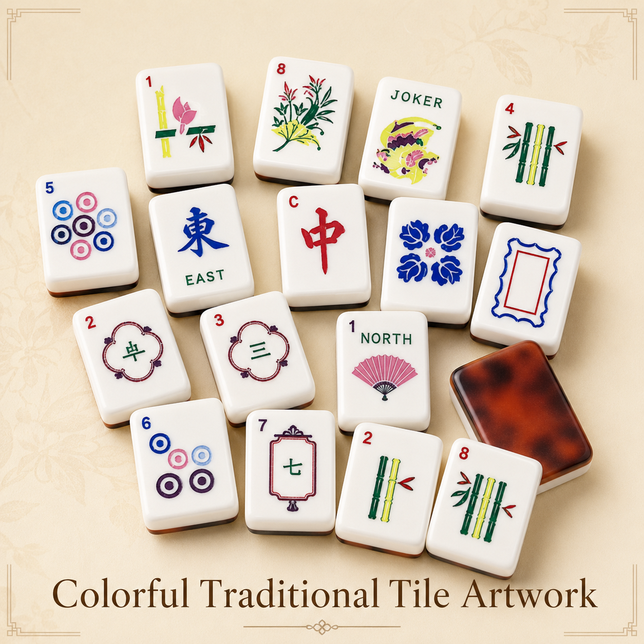 Colorful traditional mahjong tile artwork