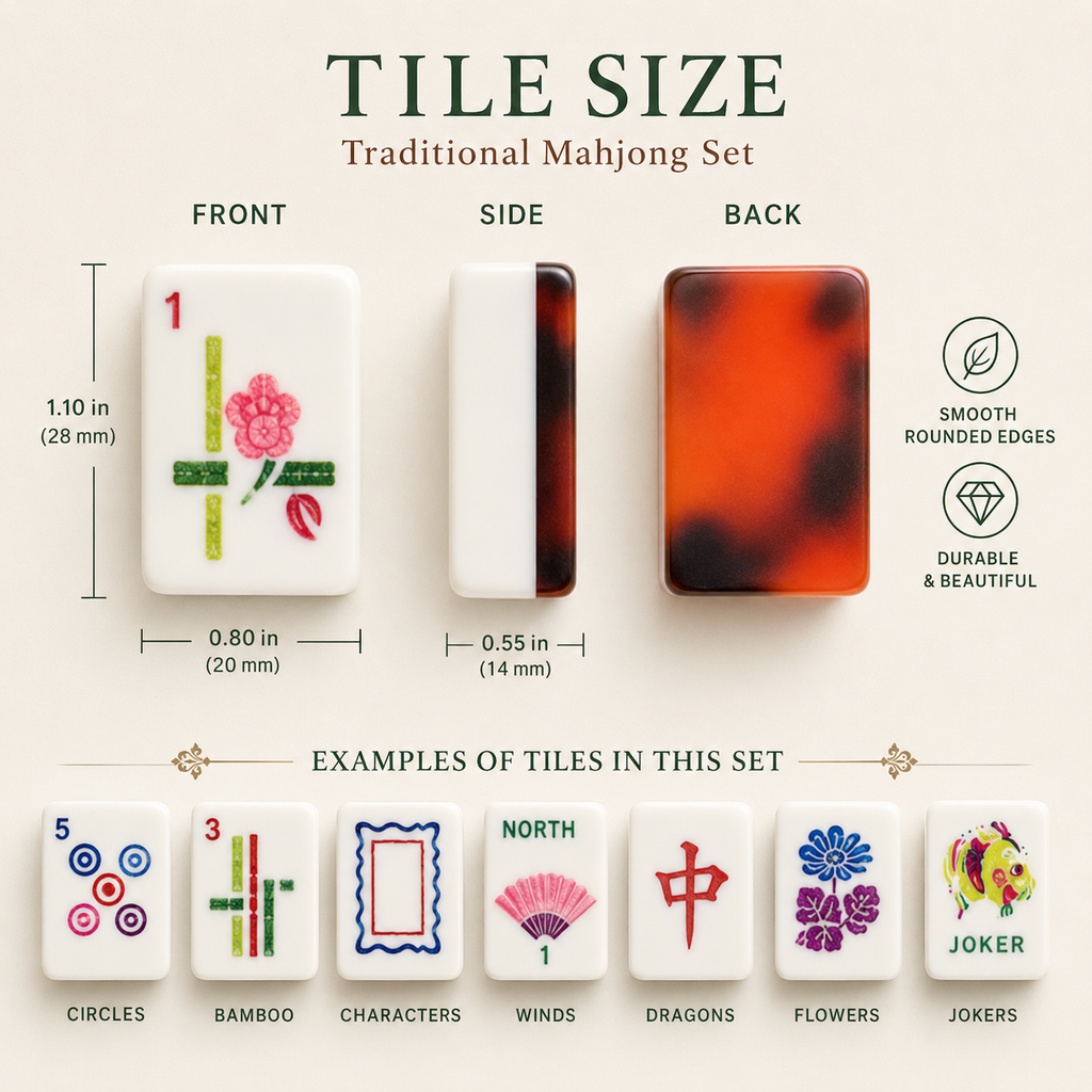 Traditional mahjong tile size and examples
