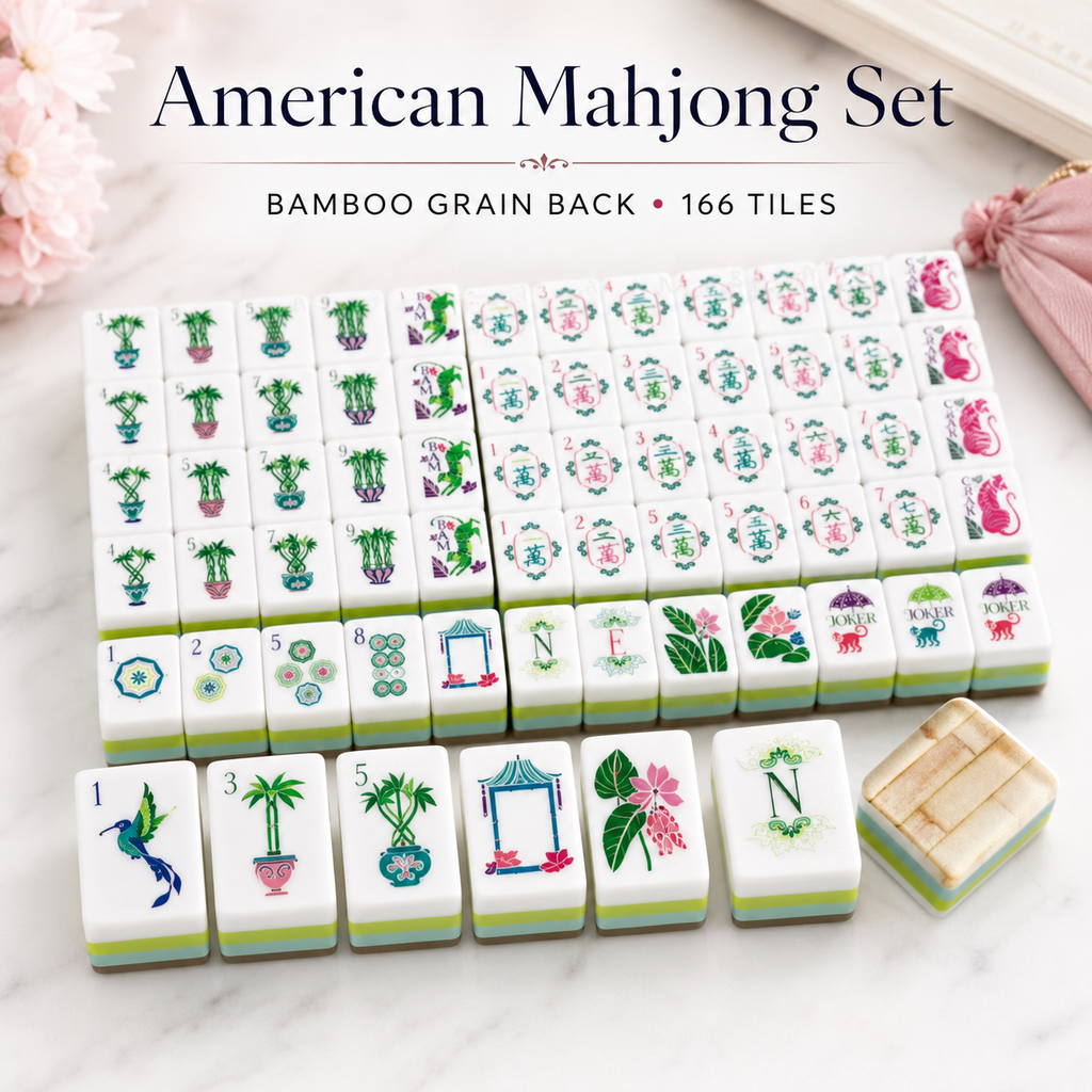American mahjong set with bamboo grain backs and 166 tiles
