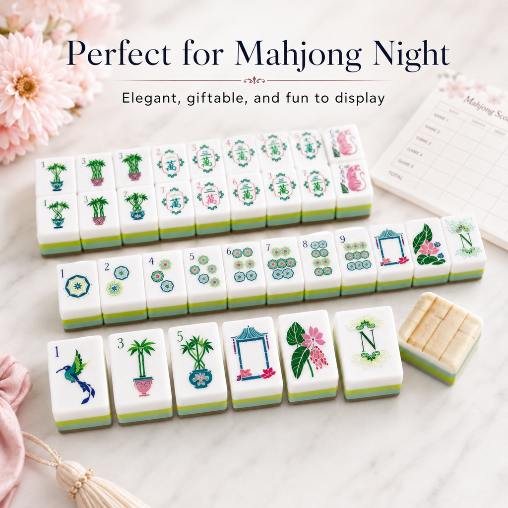 Bamboo grain American mahjong tiles displayed for game night