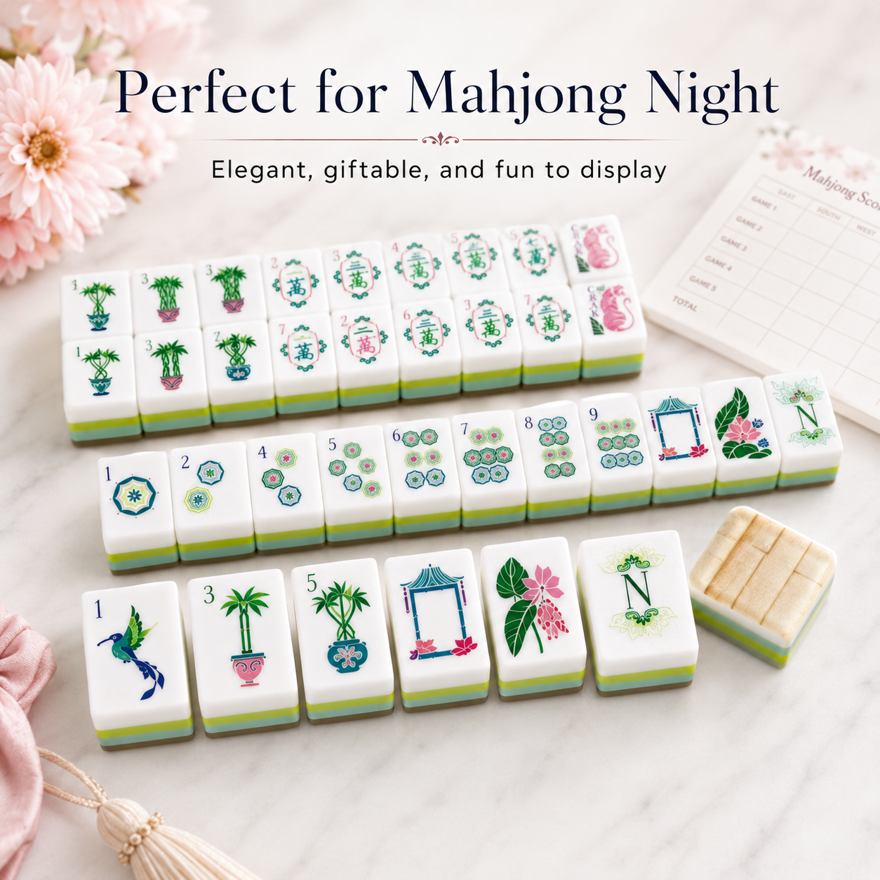 Bamboo grain American mahjong tiles displayed for game night