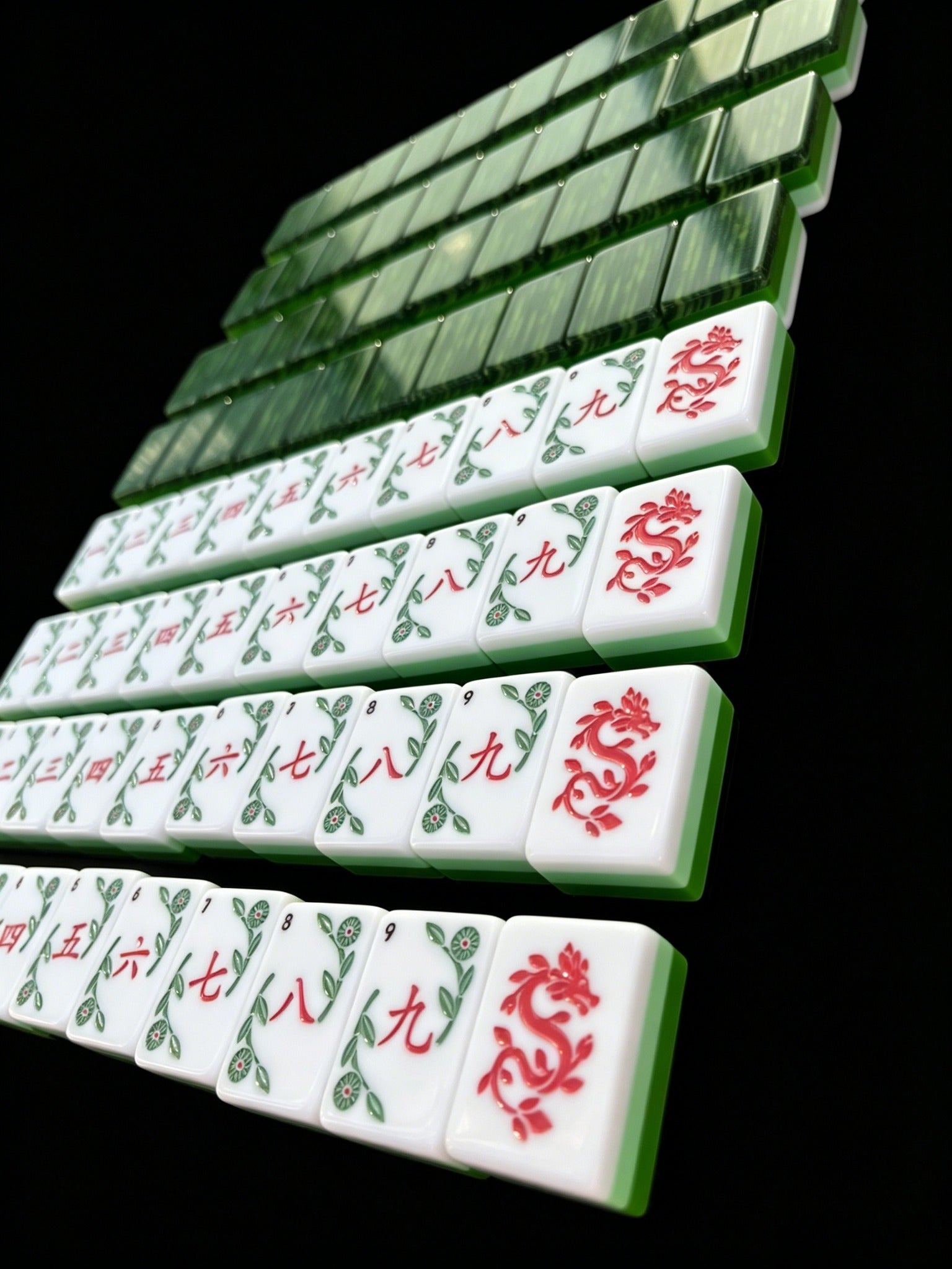 Bamboo Grove American Mahjong set displayed in rows