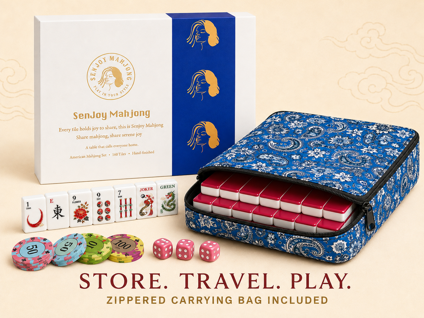 American Mahjong set with zippered carrying case