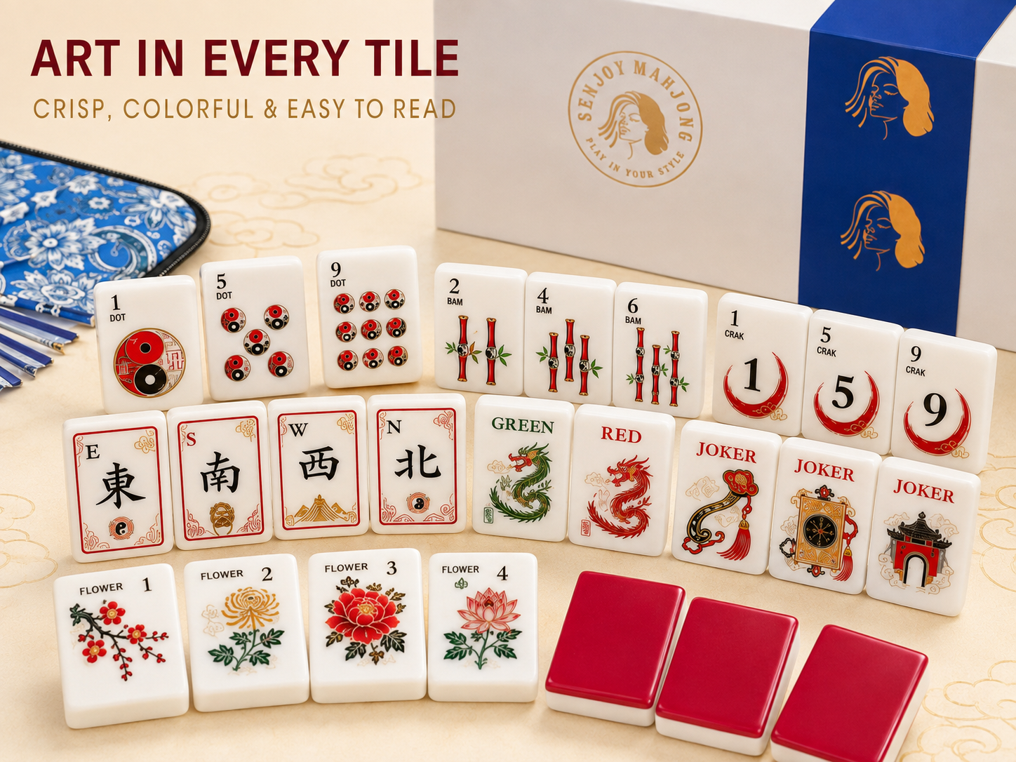 Crimson Flame Bagua mahjong tile artwork and red backs