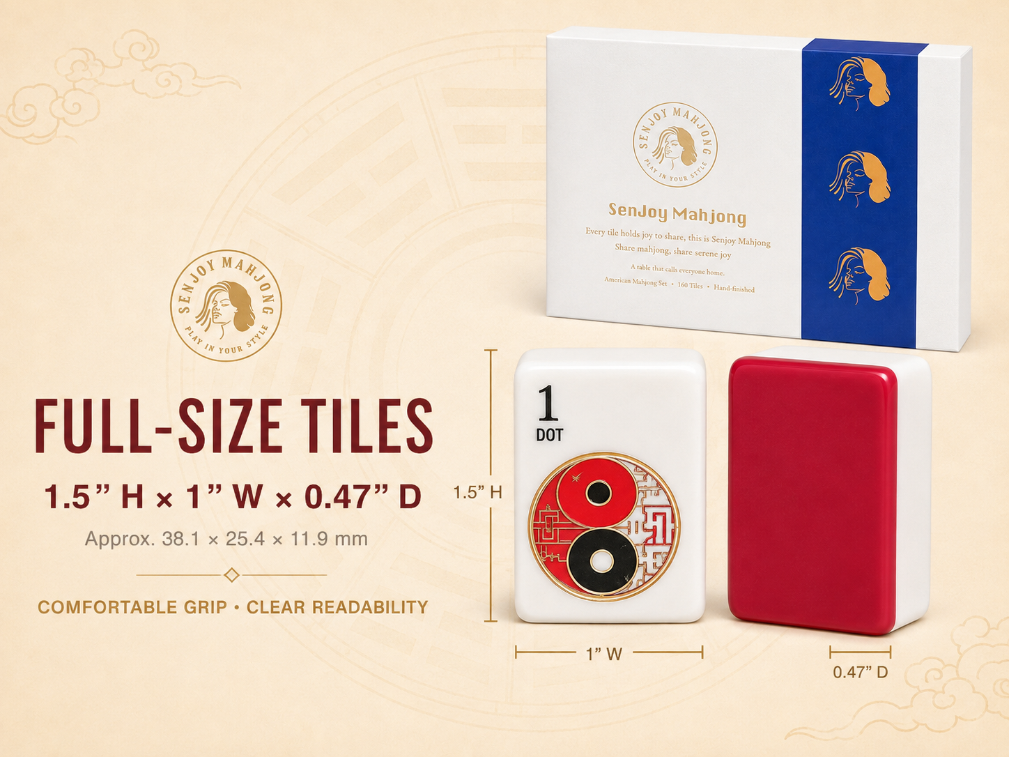 Full-size American Mahjong tile dimensions
