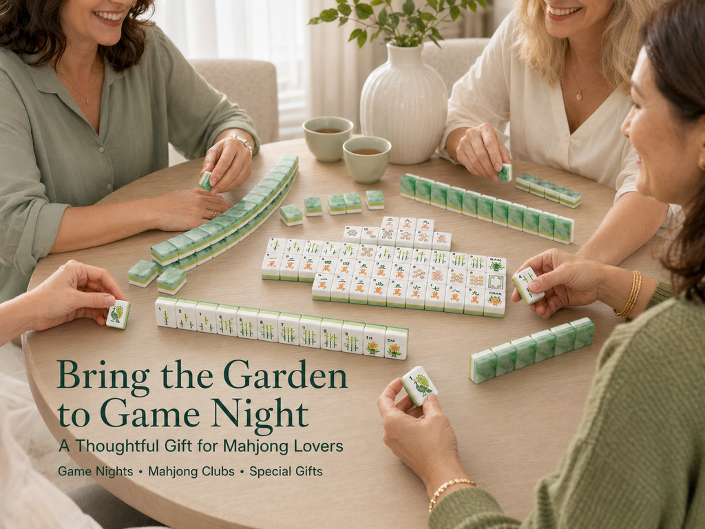 Friends playing with the Emerald Garden American Mahjong set