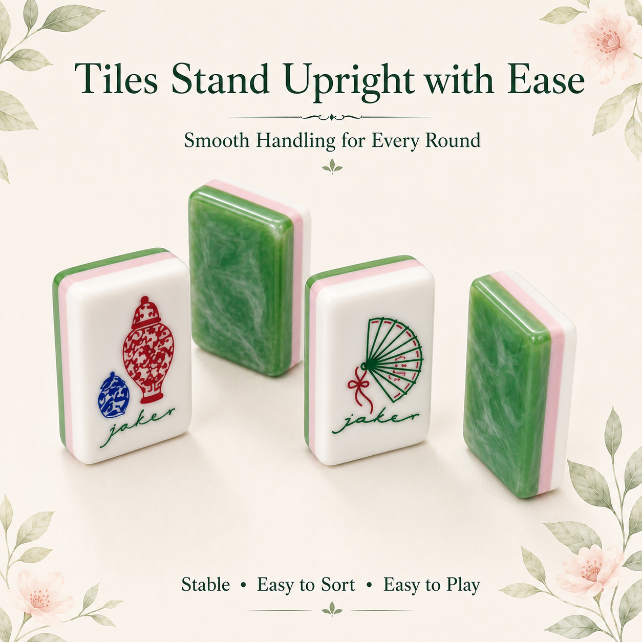 Mahjong tiles standing upright for easy play