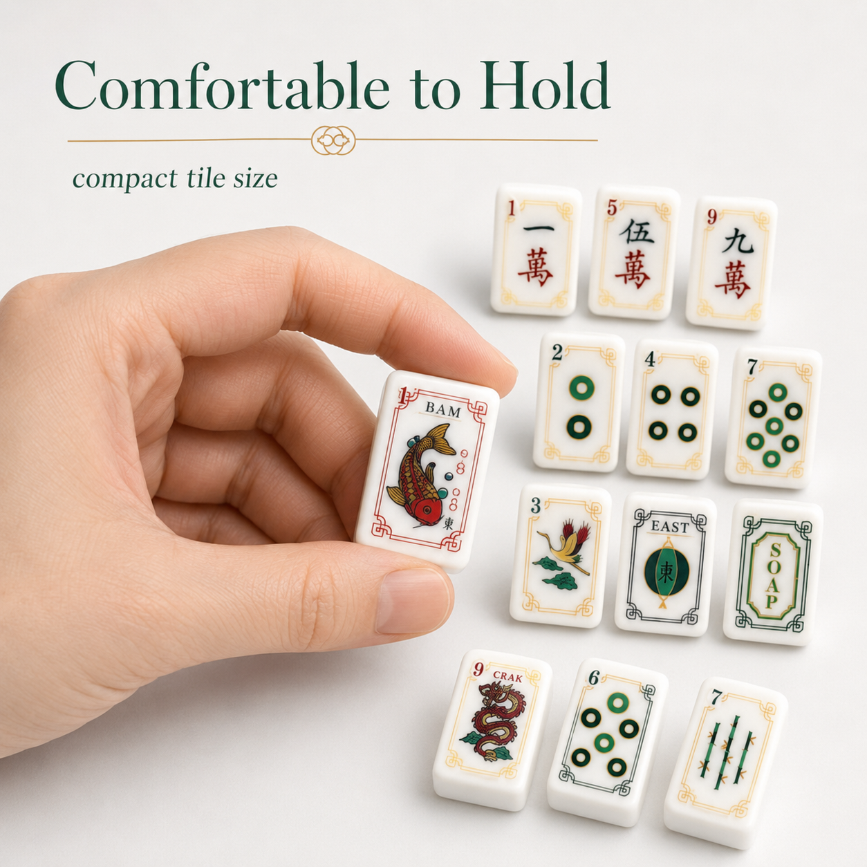 Compact mahjong tile size comfortable to hold