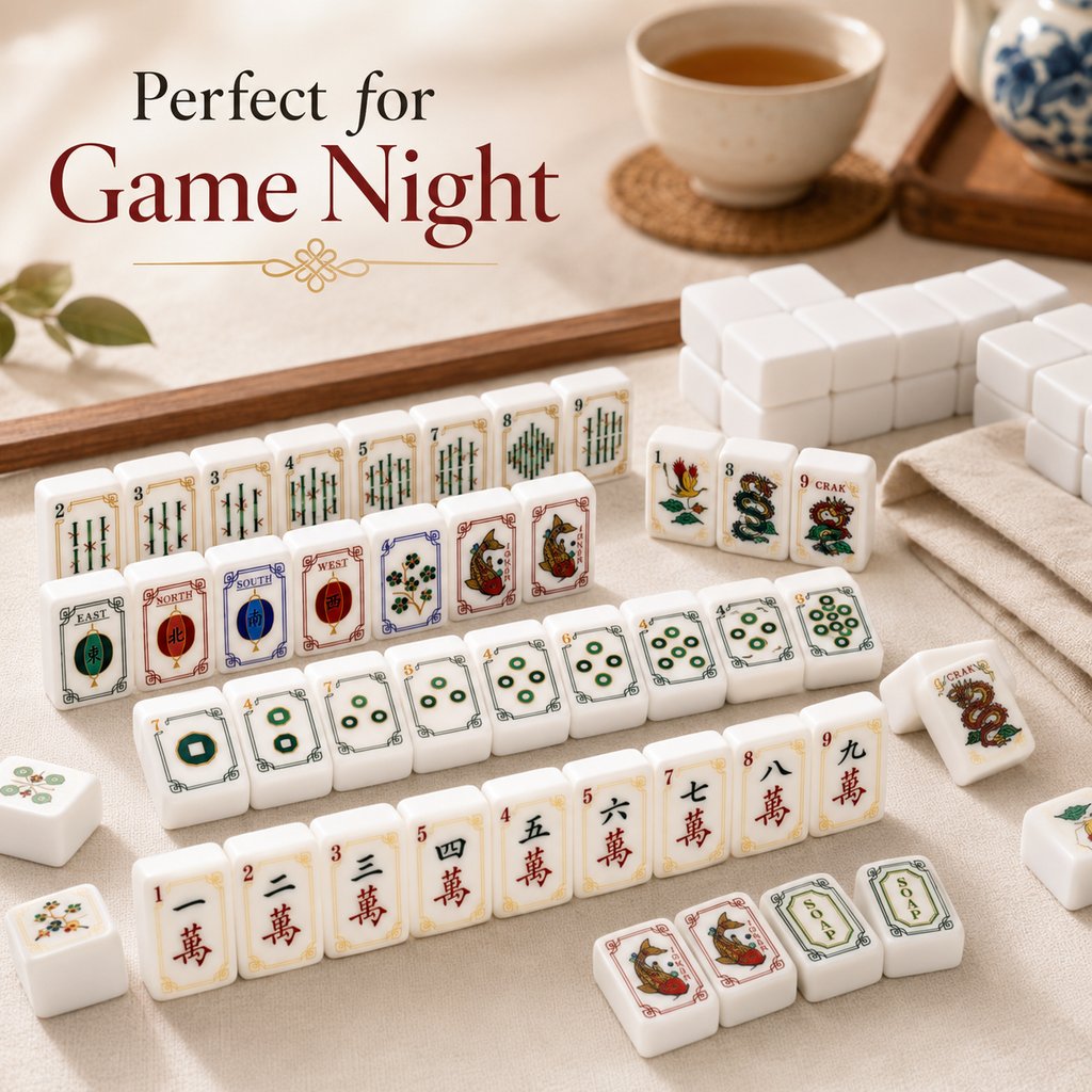 Classic mahjong tile set with koi carp jokers for game night