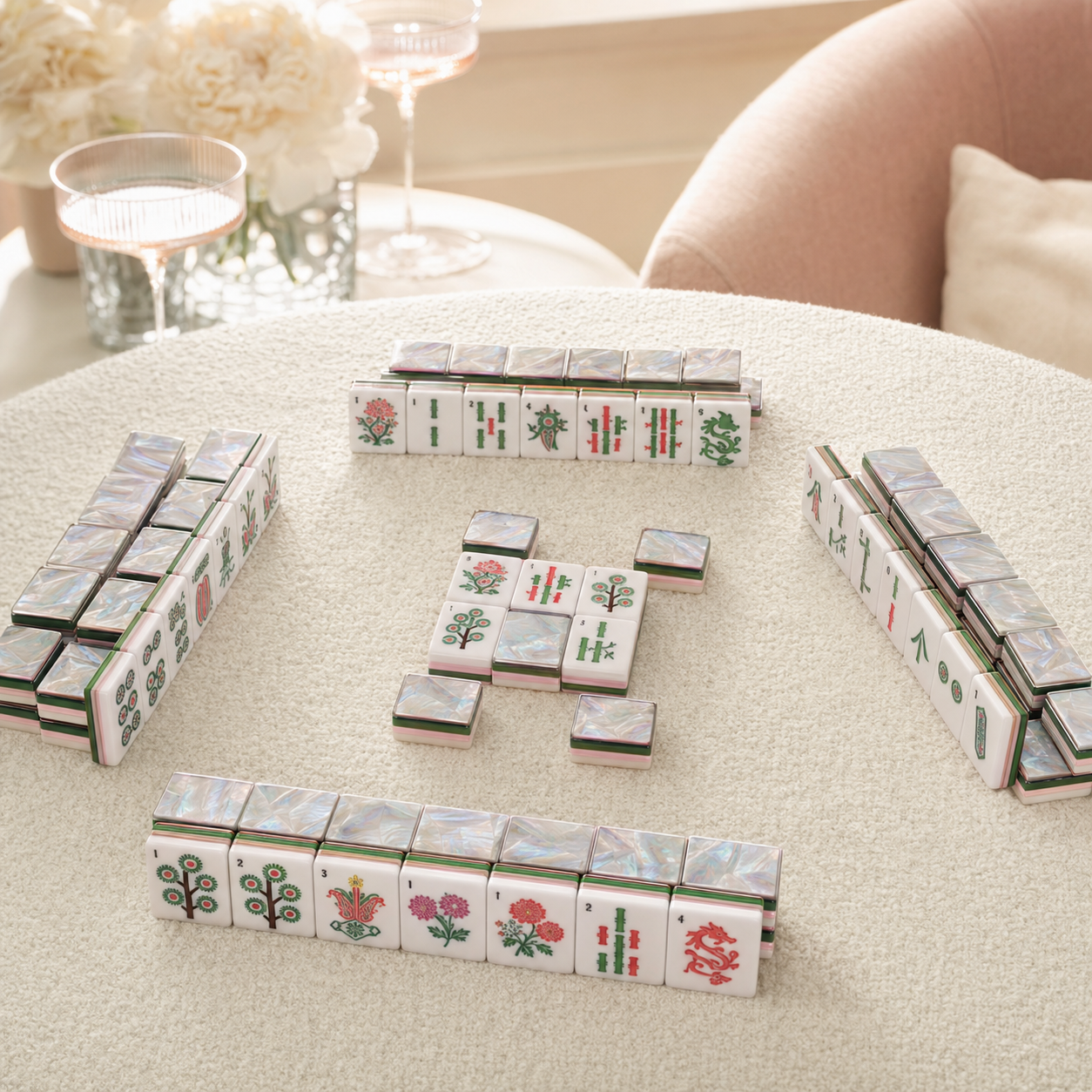 Pearl Garden American Mahjong set arranged for game night