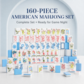 Sky blue and white 160-piece American mahjong set with colorful floral tiles and playful jokers