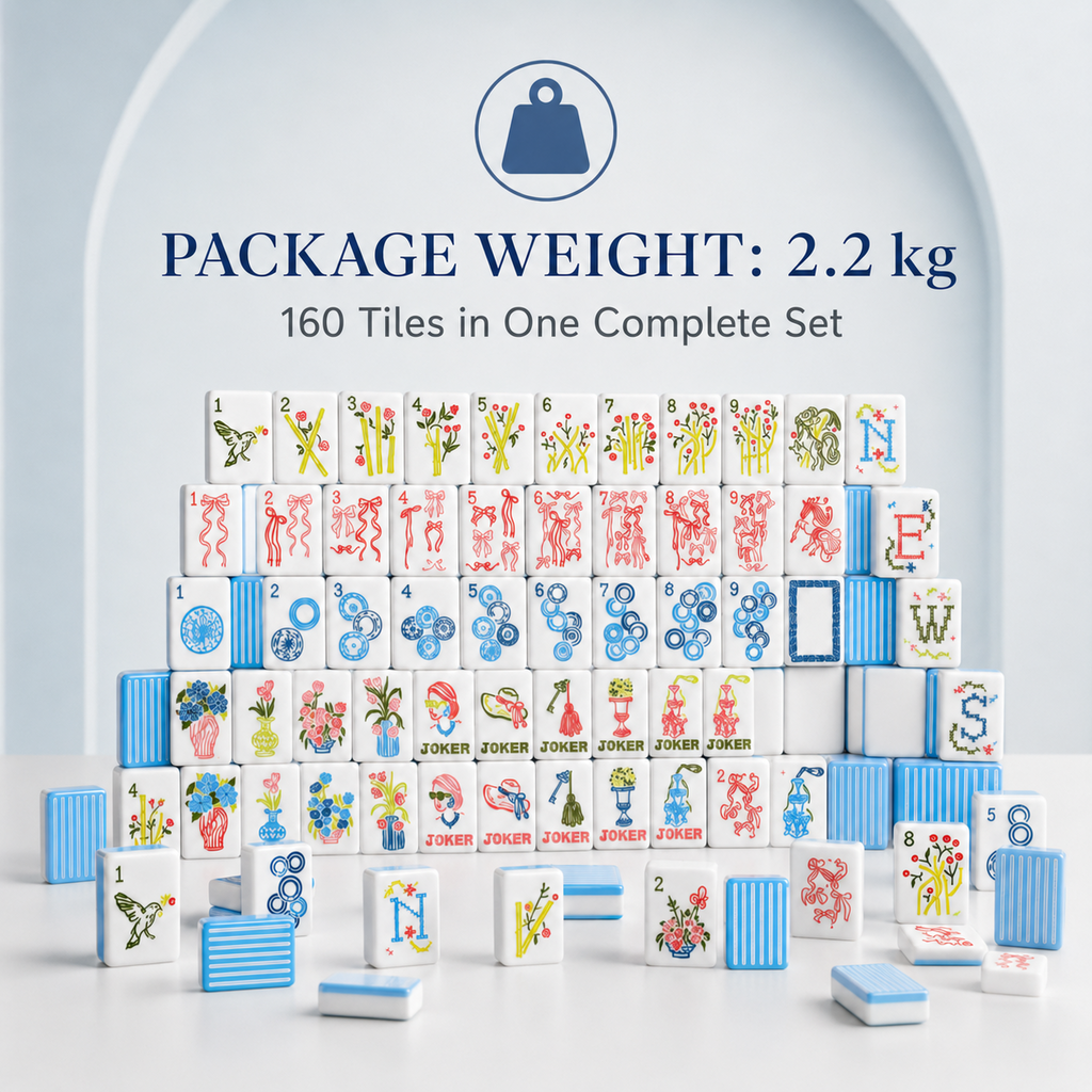 Complete 160-tile sky blue American mahjong set weighing approximately 2.2 kilograms