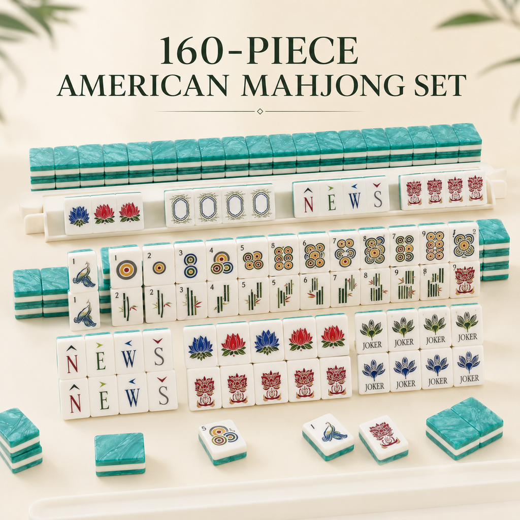 Turquoise and white 160-piece American mahjong tile set; display racks not included